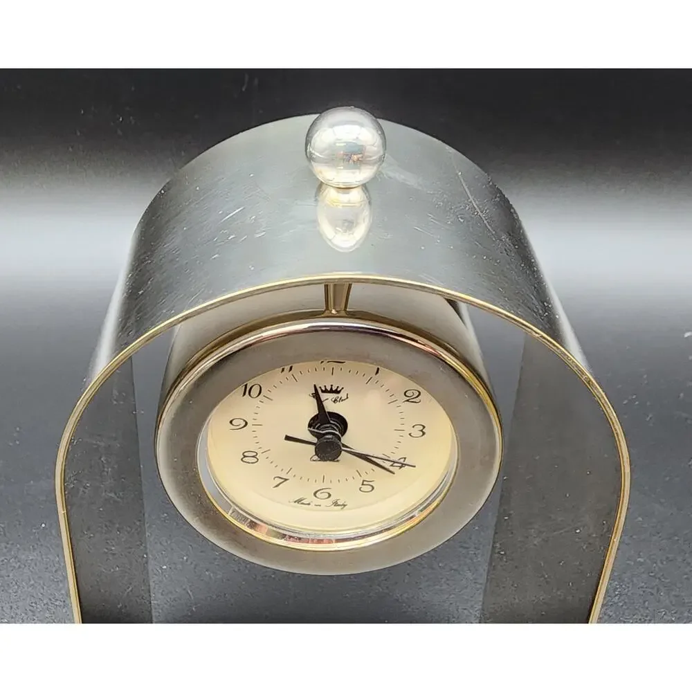 Vintage Italian Brass Arch Desk Clock – Quartz, Sculptural Design, Works Perfect